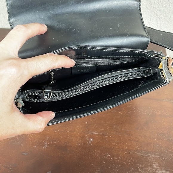 Vintage Gucci Structured Foldover Flap Shoulder Bag Black Leather Evening - Picture 14 of 16